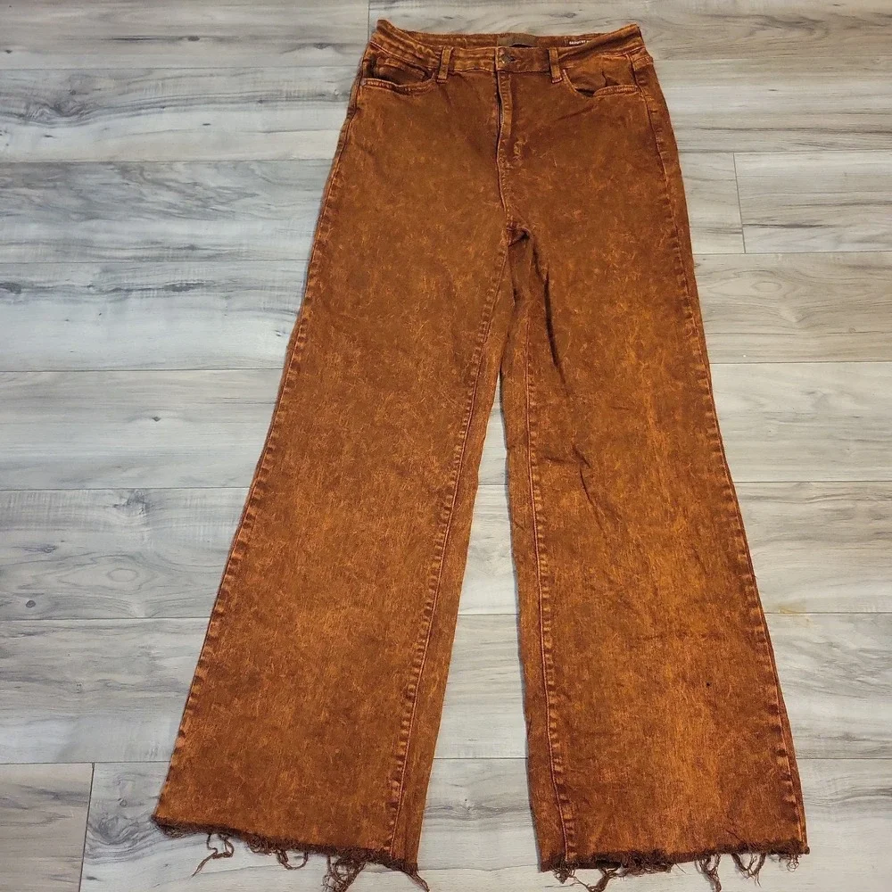 Judy Blue Jeans Womens 13/31 Rust Color Dryed Wash Raw Hem Wide Leg